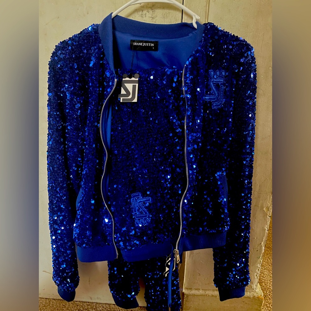 Shane Justin sequin track suit